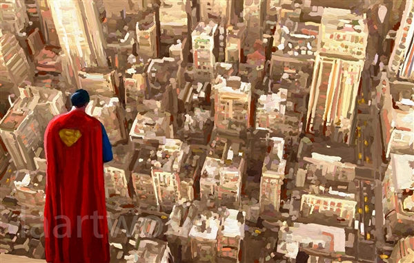 600x382 Superman Over Metropolis Painting Canvas Print Movie Poster - Metropolis Painting