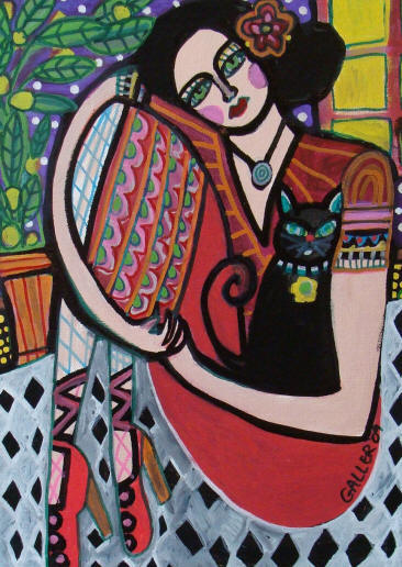 366x516 Mexican Talavera Tile With Black Cat Folk Art Painting - Mexican Art Painting