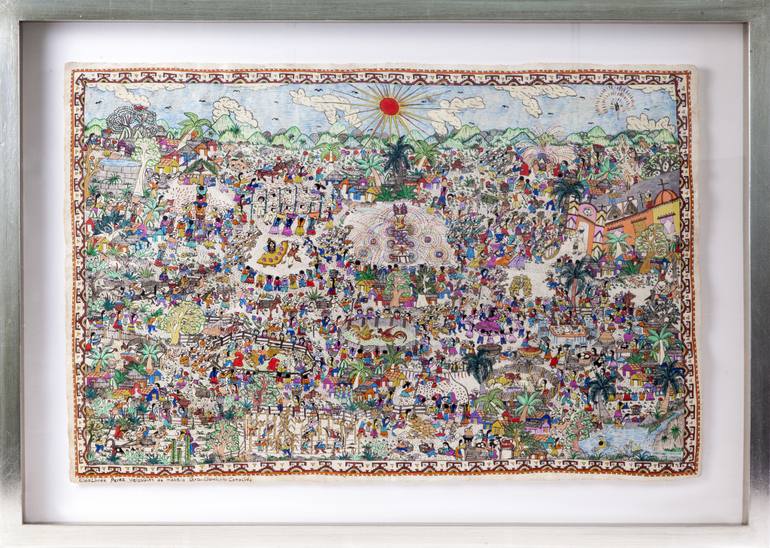770x548 Saatchi Art Fiesta En Xalitla Amate Paper Mexican Folk Art - Mexican Art Painting