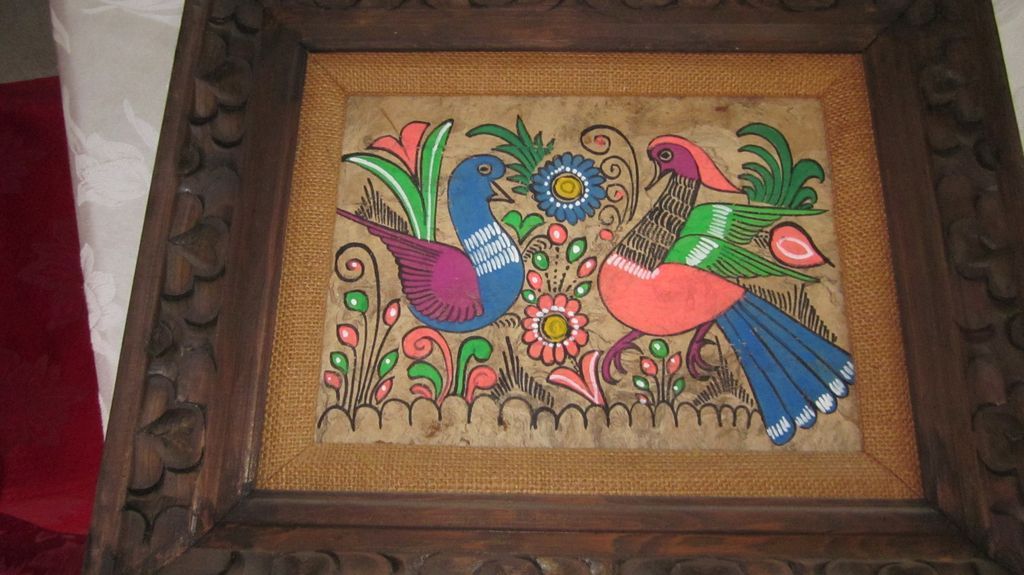 1024x575 Mexican Amate Bark Painting In Hand Carved Frame, 16 X 20 - Mexican Bark Painting
