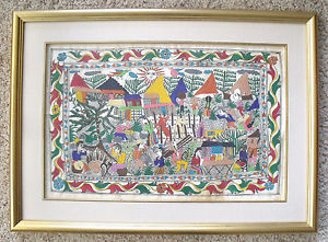 300x221 Vintage Mexican Folk Art White Amate Bark Painting Santos Guerrero - Mexican Bark Painting