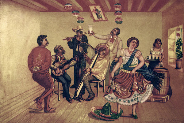 600x402 Mexican Party Dancing The Jarabe Tapatio Or Hat Dance - Mexican Dancer Painting