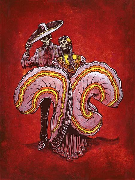 451x600 The Last Dance By David Lozeau Western Skeleton Love Giclee Art - Mexican Dancer Painting