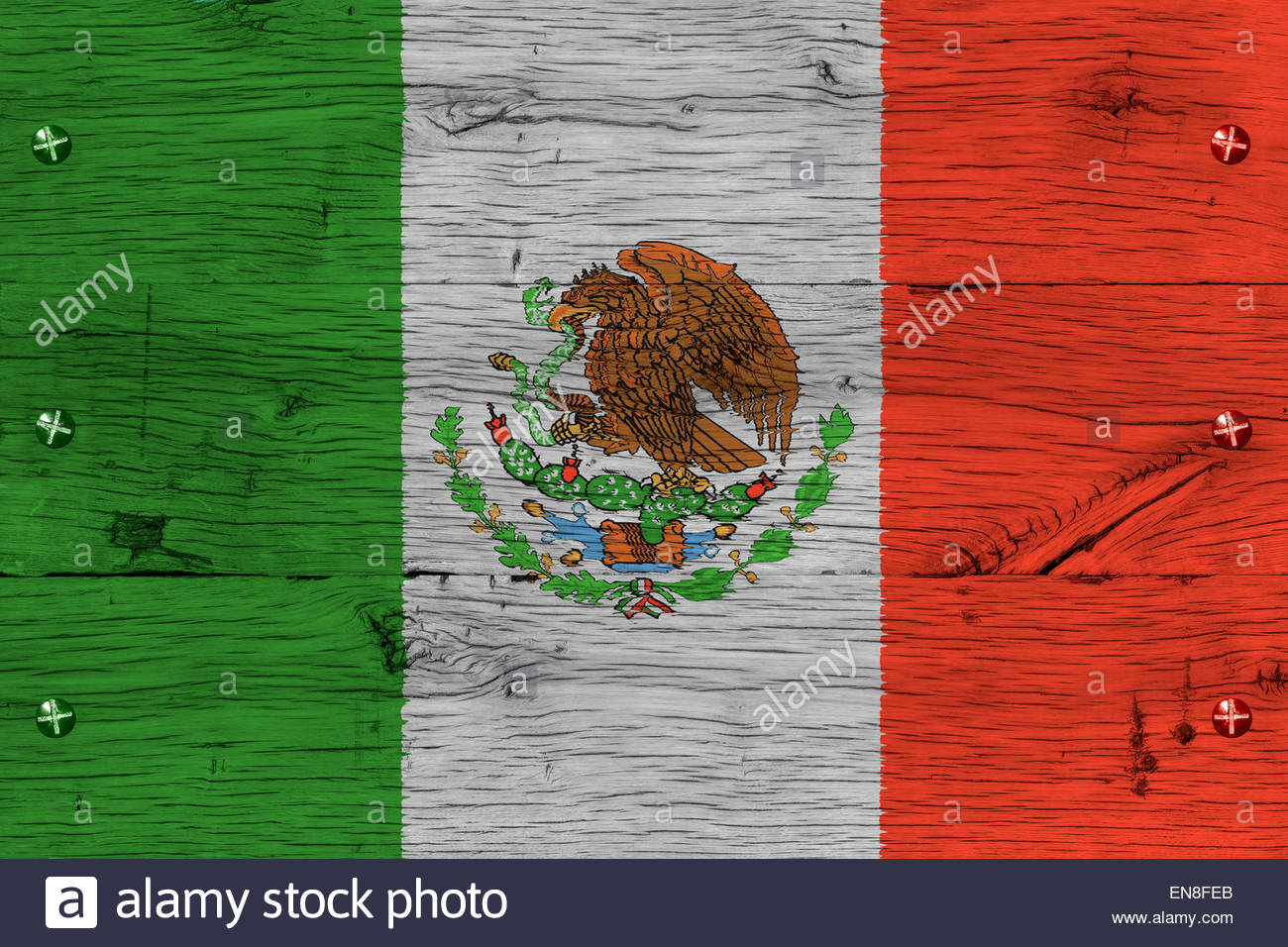 1300x956 Mexico, Mexican National Flag. Painting Is Colorful On Wood Of Old - Mexican Flag Painting