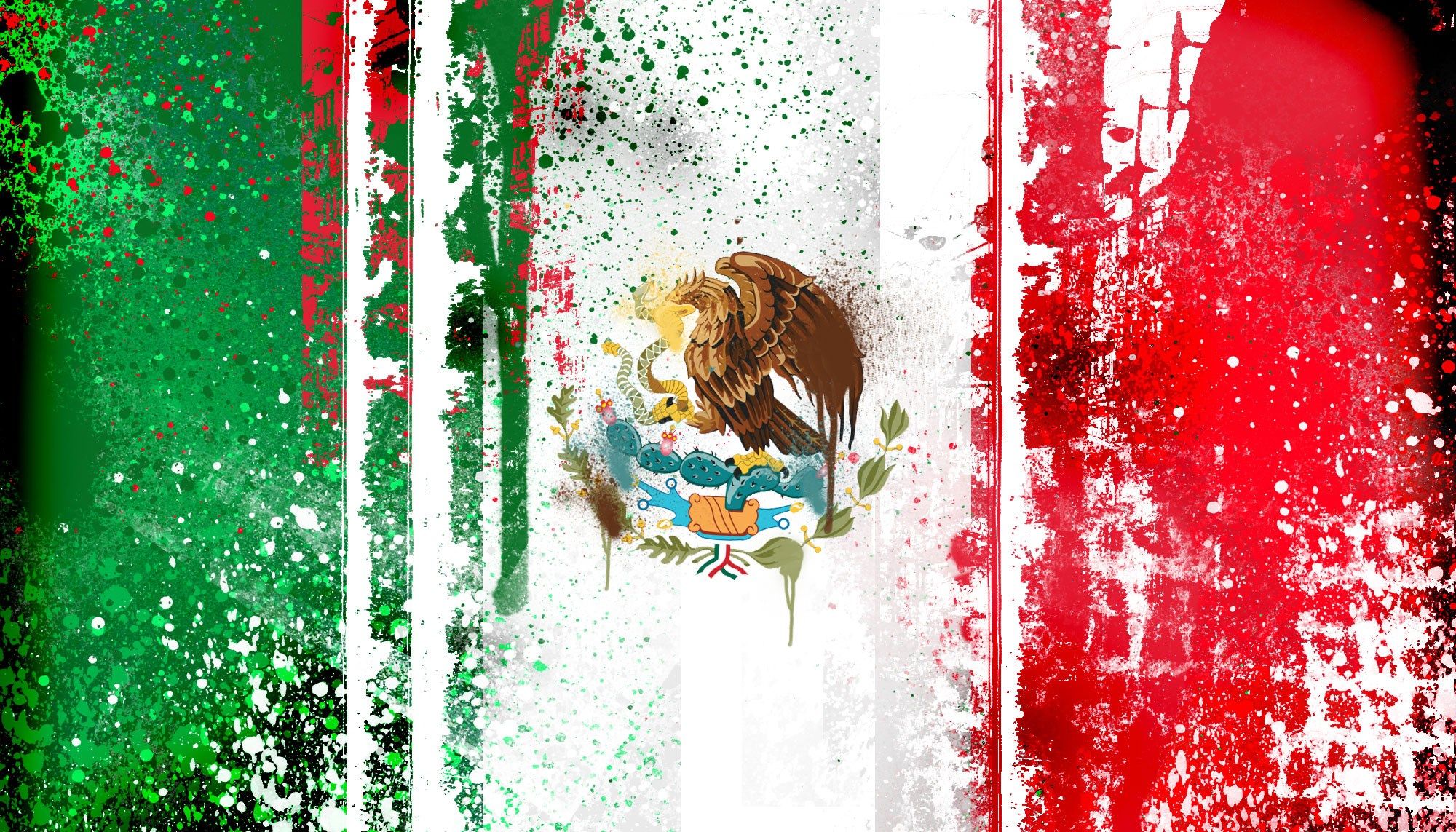 2000x1143 Mexican Flag Abstract Painting Wallpaper Ololoshenka - Mexican Flag Painting