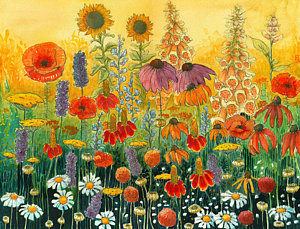 300x229 Mexican Hat Flowers Paintings Fine Art America - Mexican Flower Painting