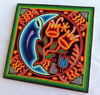 400x381 7.9 Mexican Huichol Moon And Flower Of Wind Yarn Painting 20 028 - Mexican Flower Painting