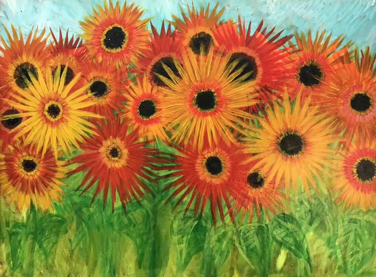 770x568 Saatchi Art Mexican Sunflowers Painting By Jennifer Sherman - Mexican Flower Painting