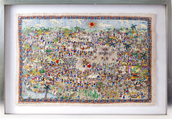 603x420 Mi Pueblo Amate Paper Mexican Folk Art Painting Frame By - Mexican Folk Art Painting