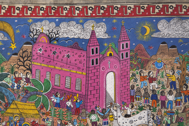 603x402 Nacimiento En Xalitla Amate Paper Mexican Folk Art Painting - Mexican Folk Art Painting