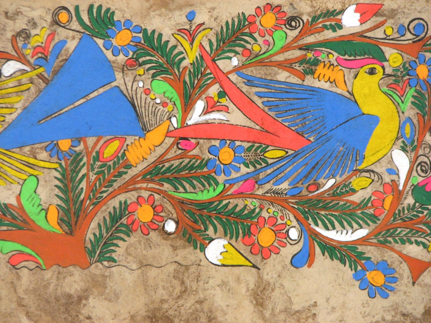 1500x1125 Original Amate Mexican Folk Art Painting On Bark Paper, Framed - Mexican Folk Art Painting