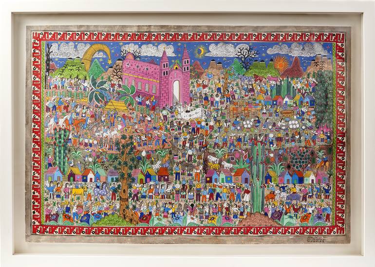770x550 Saatchi Art Nacimiento En Xalitla Amate Paper Mexican Folk Art - Mexican Folk Art Painting