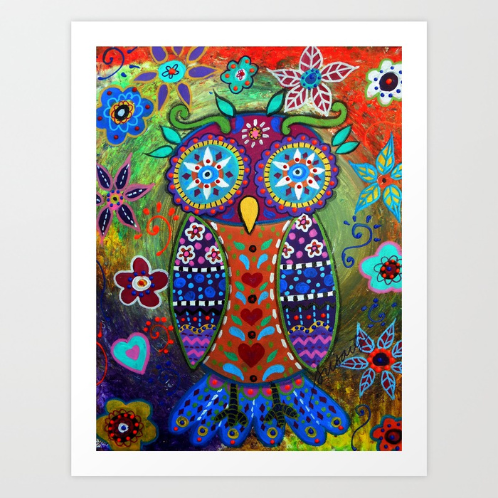 700x700 Whimsical Owl Mexican Folk Art Painting Art Print By Prisarts - Mexican Folk Art Painting