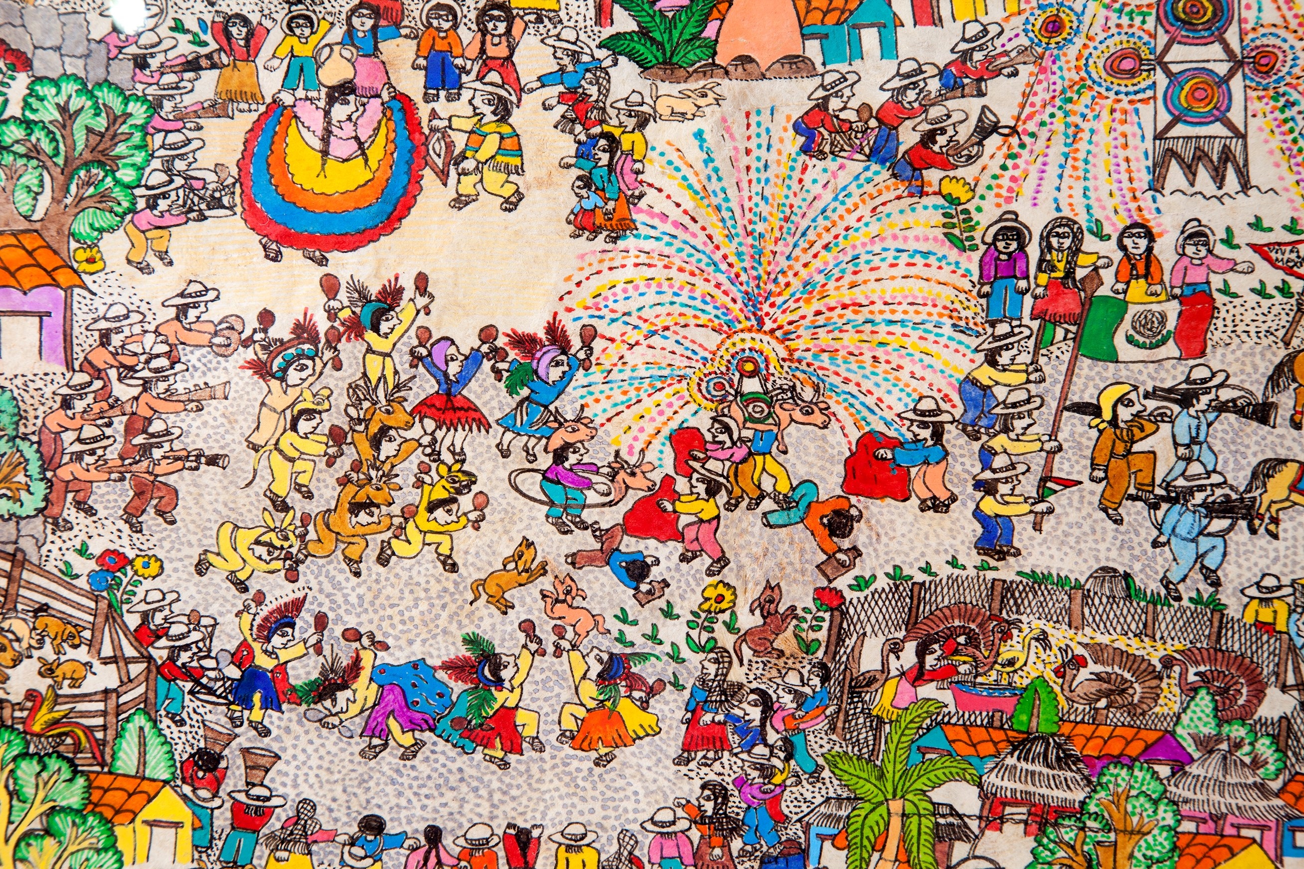 2616x1744 Independencia De Mexico Amate Paper Mexican Folk Art Painting - Mexican Folk Art Painting