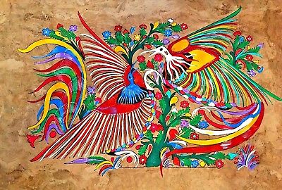 400x270 Mexican Folk Art Amate Wood Bark Painting Tropical Bird Guerrero - Mexican Folk Painting