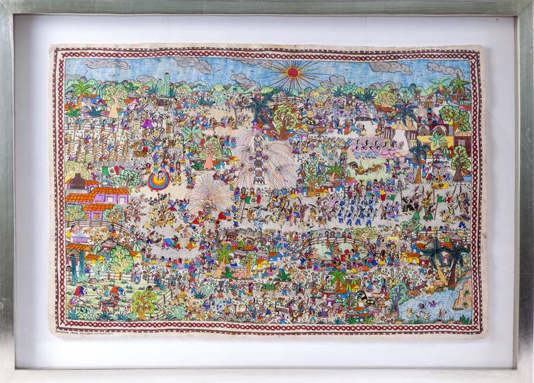 770x552 Saatchi Art Independencia De Mexico Amate Paper Mexican Folk - Mexican Folk Painting