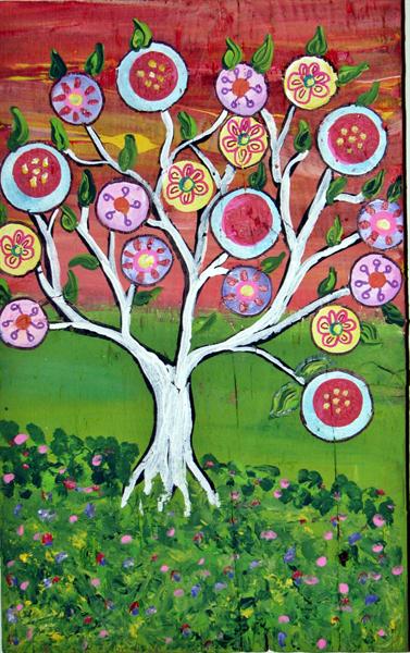 377x600 White Tree Of Life In Bloom Mexican Folk Art By I C Colors By - Mexican Folk Painting