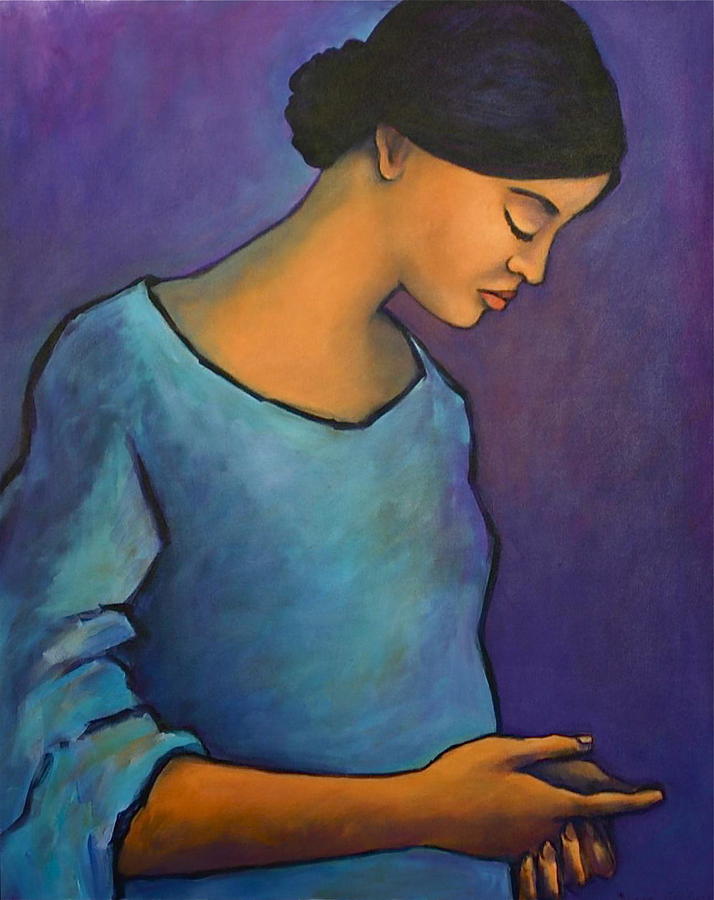714x900 Young Mexican Girl In Blue Painting By Susan Santiago - Mexican Girl Painting
