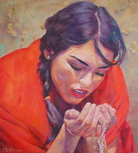 270x300 Big Beautiful Mexican Girl Xochitl Drinking Water Painting By - Mexican Girl Painting