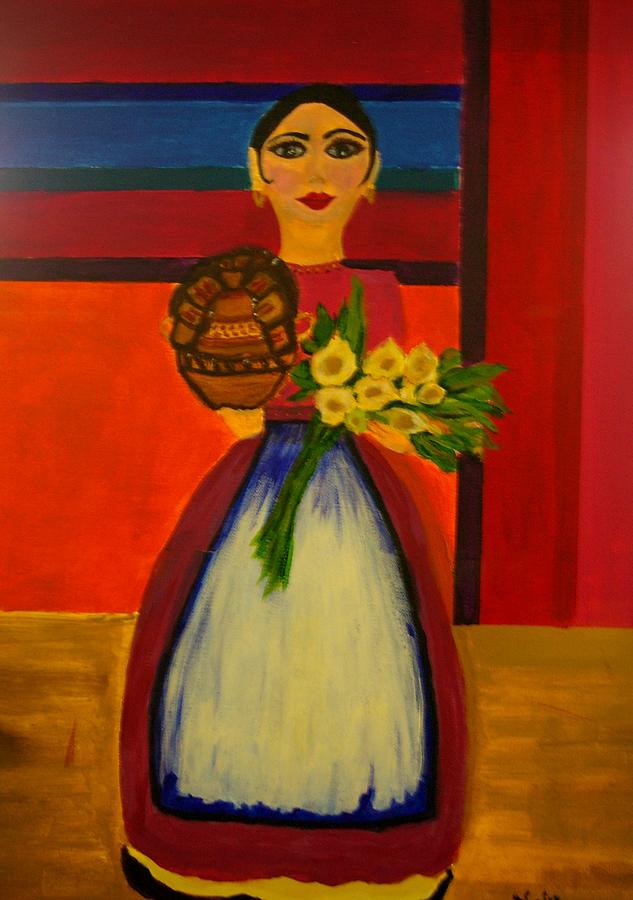 633x900 Mexican Lady Painting By Maria Silva Diaz - Mexican Lady Painting