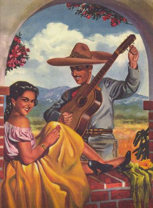 313x425 Vintage Mexican Calendar Image - Mexican Lady Painting