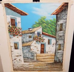 300x291 R.w. Mexican Town Original Oil On Canvas Landscape Painting Artist - Mexican Landscape Painting