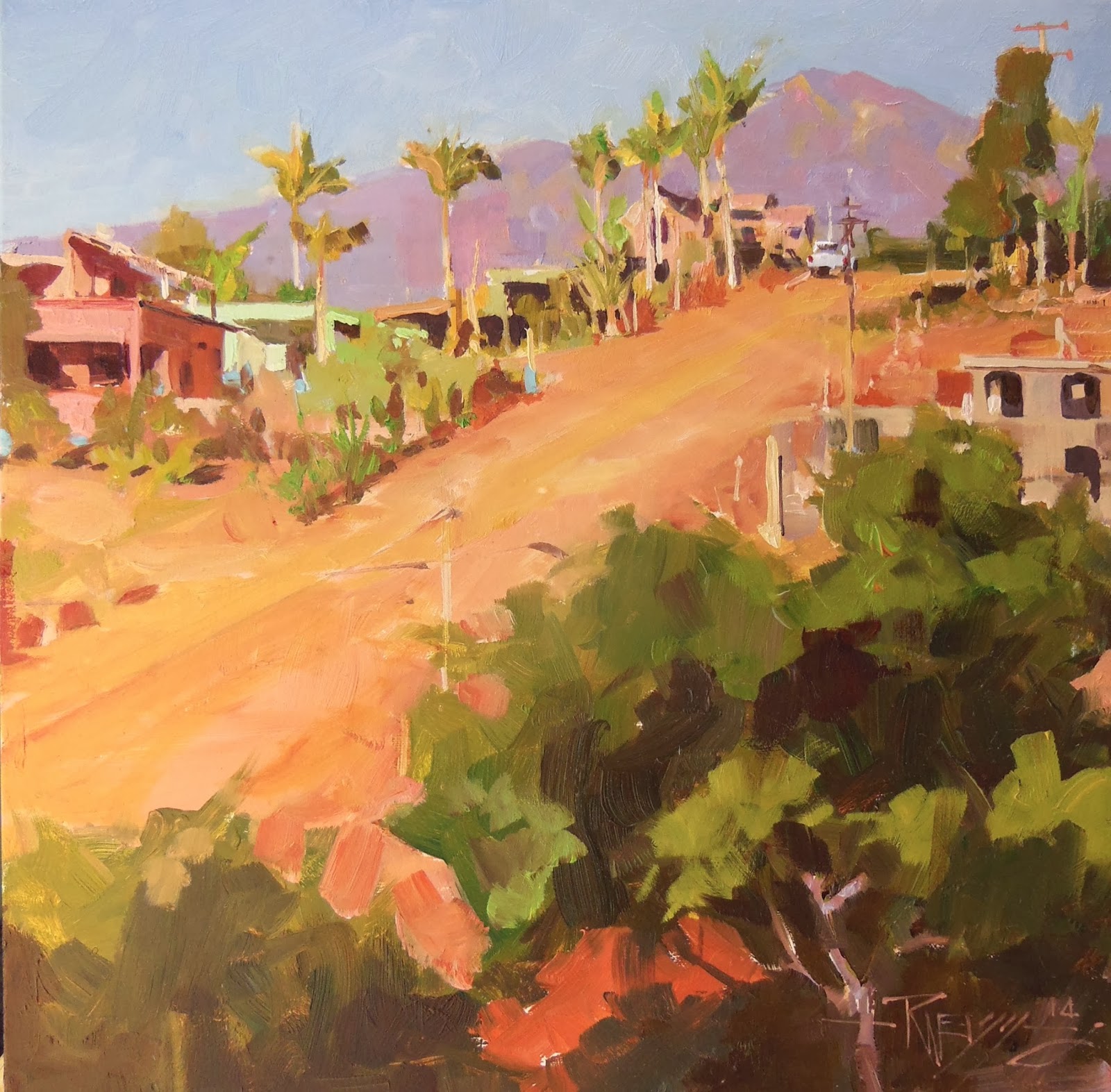 1600x1573 In Plein Air Calle Sin Nombre Mexico, Plein Air Landscape - Mexican Landscape Painting