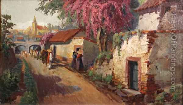 600x347 Mexican Village Oil Painting Reproduction By Arthur William Best - Mexican Oil Painting