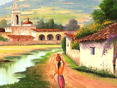 400x300 The Bridge. La Labor, Gto, Mexico. Mexican Contemporary Oil Painting - Mexican Oil Painting