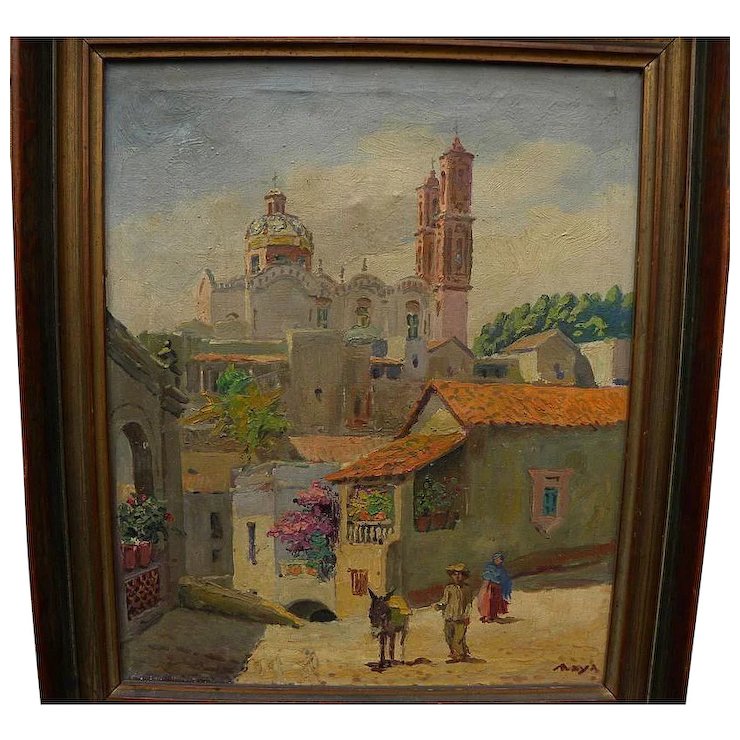 740x740 Taxco Mexico Oil Painting Of Santa Prisca Church View By Artist - Mexican Oil Painting Artists