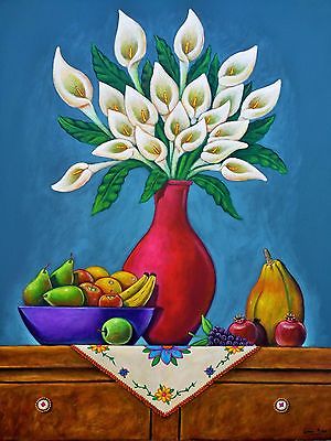 300x400 Huge Mexican Painting German Rubio Folk Art Still Life 58 X 46 - Mexican Painting
