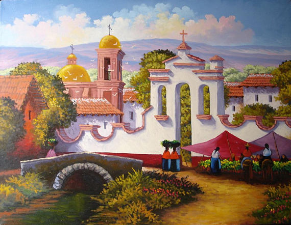 570x442 Buildings Painting Town Painting Mexican Painting Painting - Mexican Painting