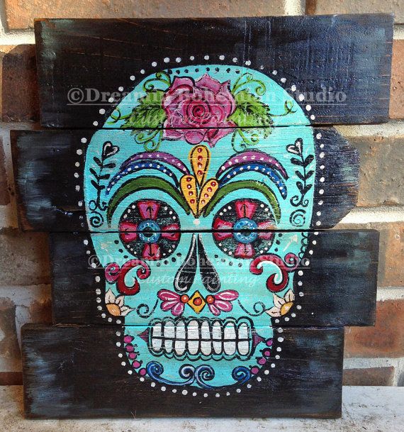 570x609 Sugar Skull Decor Original Watercolor Mexican Sugar Skull Canvas - Mexican Painting Skulls