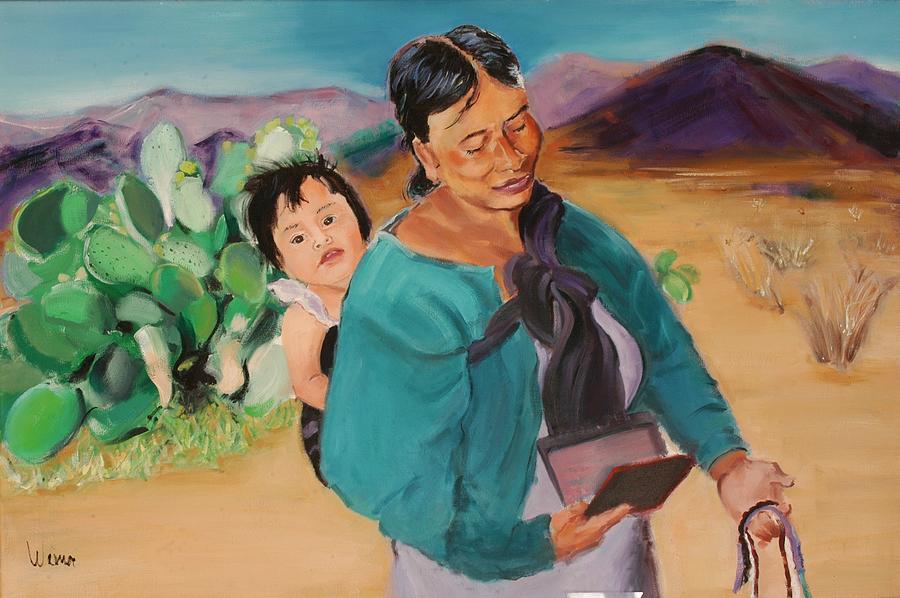 900x598 Mexican Woman With Baby And Necklace Painting By Steve Weiner - Mexican Painting Woman