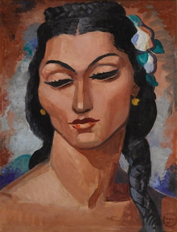 359x470 Mexican Woman In Braids By Edmund Daniel Kinzinger On Artnet - Mexican Painting Woman