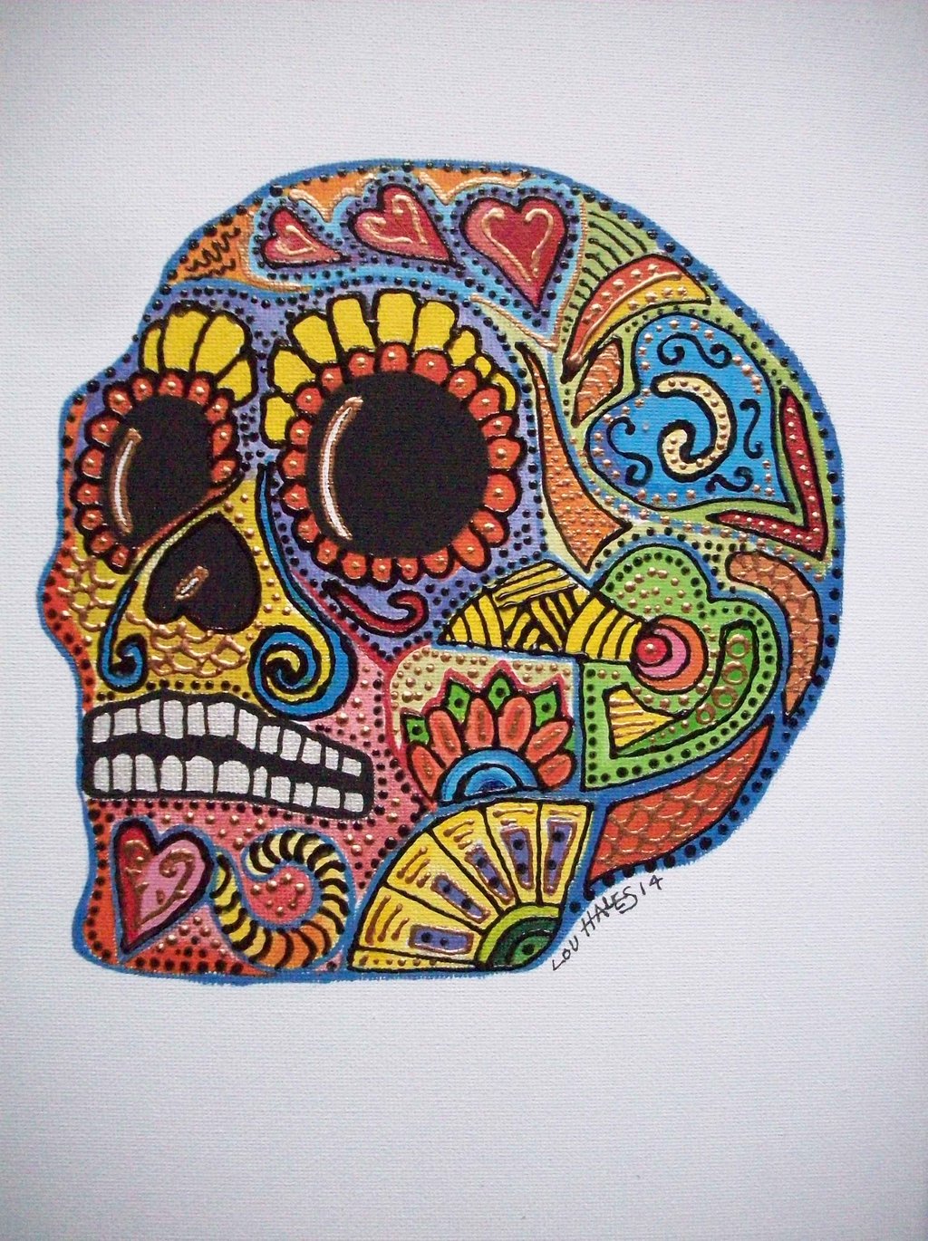 1024x1370 Hearts Mexican Style Sugar Skull. Acrylic By Pookielou - Mexican Style Painting