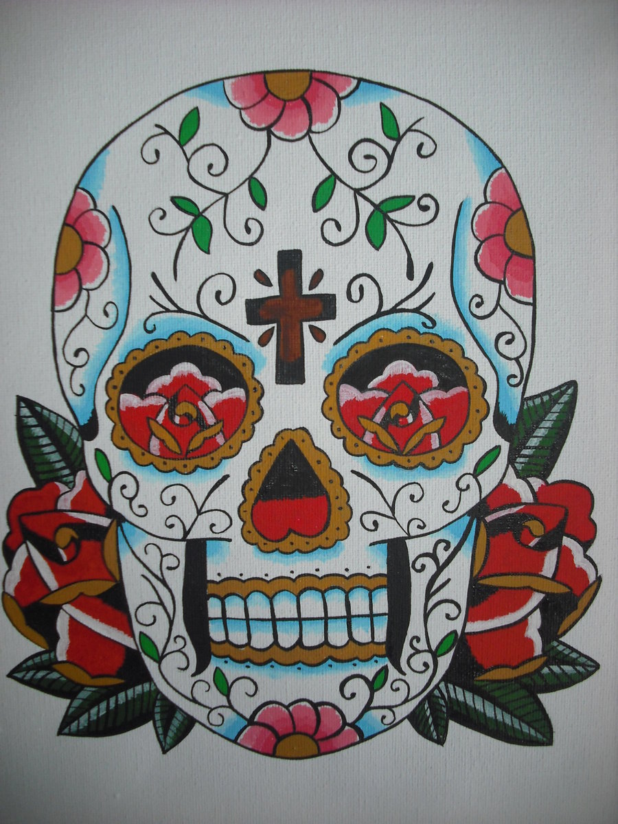 900x1200 Sugar Skull By Romantic Panda - Mexican Sugar Skull Painting
