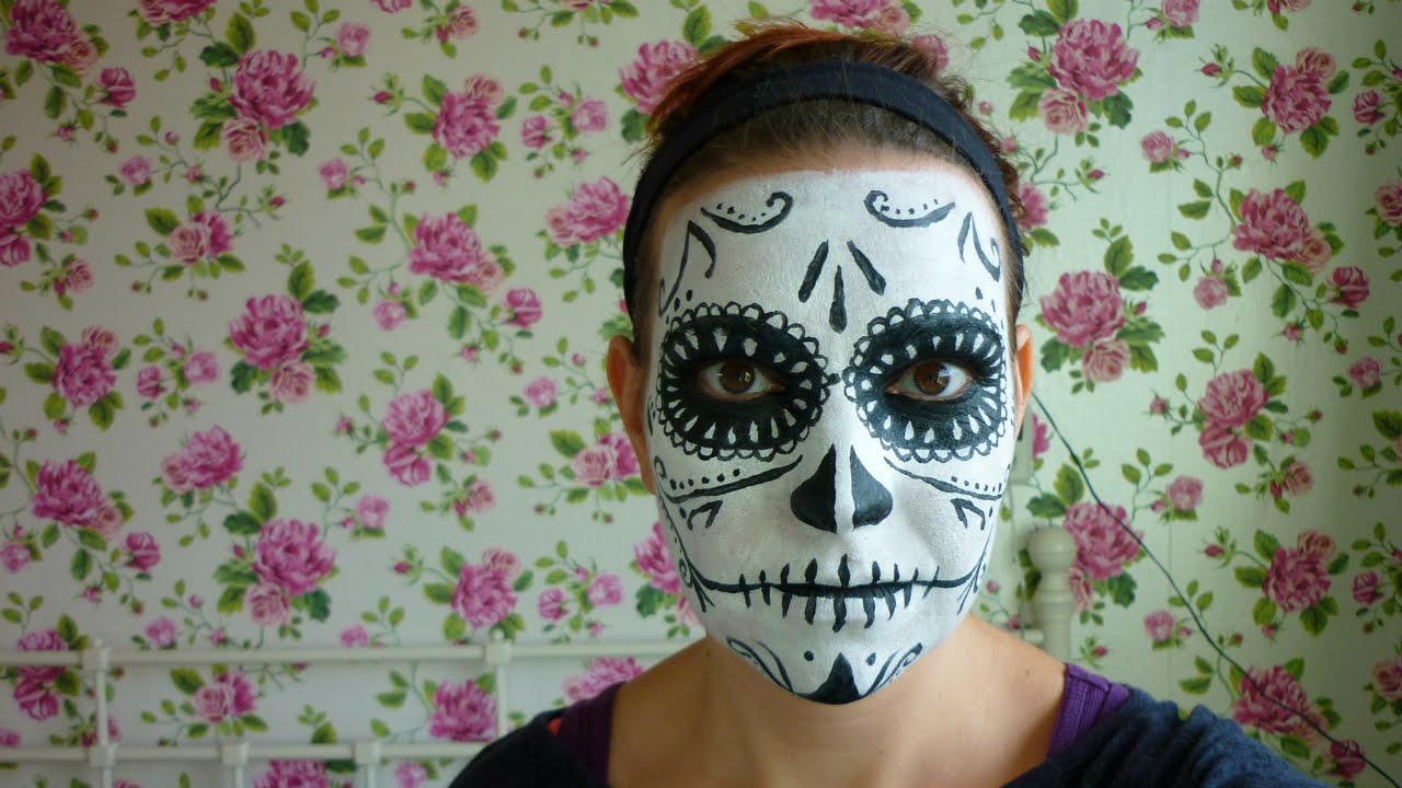 1280x720 Black And White Sugar Skull Face Paint - Mexican Sugar Skull Painting