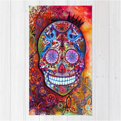 422x422 Colorful Artisan Mexican Sugar Skull Area Rug Sugar Skull - Mexican Sugar Skull Painting