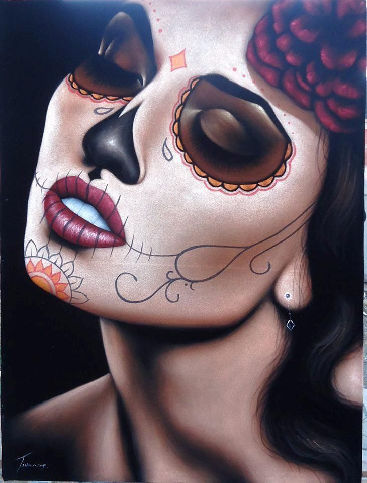 730x960 Mexican Catrina Skull Girl Black Velvet Oil Painting - Mexican Velvet Painting