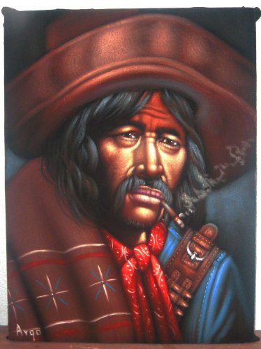 374x500 Spaghetti Western Bandit Art Original Oil Painting Art Mexican - Mexican Velvet Painting