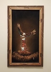 215x300 Vintage Mexican Black Velvet Painting Framed Native American - Mexican Velvet Painting