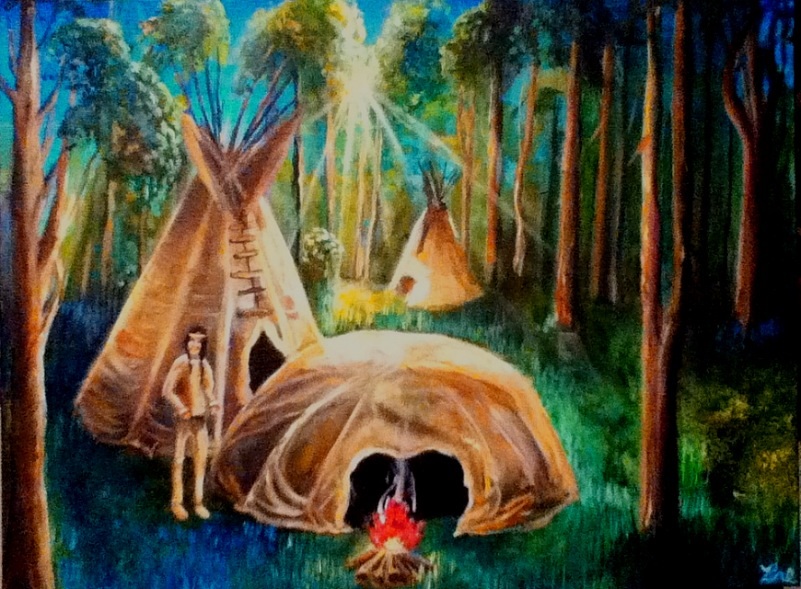801x589 Mi'Kmaq Sweat Lodge And Wigwams By Marybriannemckay - Mi Painting