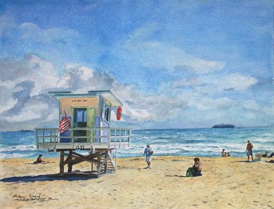 539x411 La Plage De Miami Beach (Jean Louis Barthelemy) - Miami Beach Painting