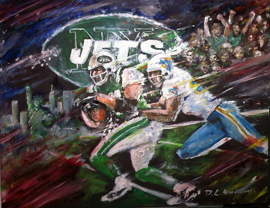 900x693 New York Jets Painting By Daniel Leeland Woodward - Miami Dolphins Painting