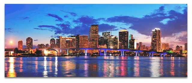 640x276 Miami City Skyline, Urban Modern Wall Art, Contemporary Cityscape - Miami Skyline Painting