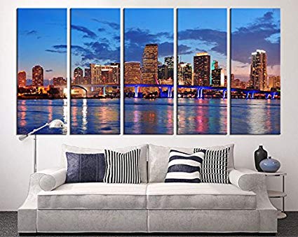 425x339 Miami Large Wall Art Canvas Print, Miami Skyline Wall - Miami Skyline Painting