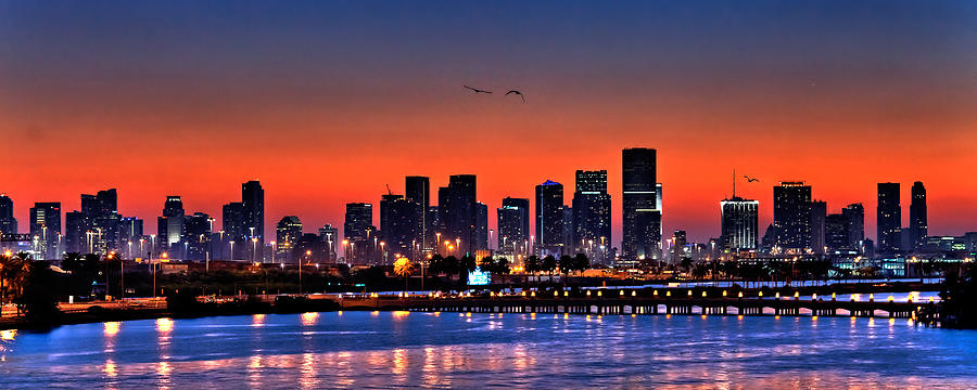 900x360 Miami Skyline Photograph By Samdobrow Photography - Miami Skyline Painting