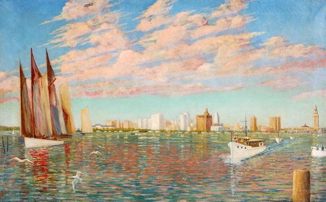640x398 Denman Fink, Miami, Coral Gables Artists Of Old Florida - Miami Skyline Painting
