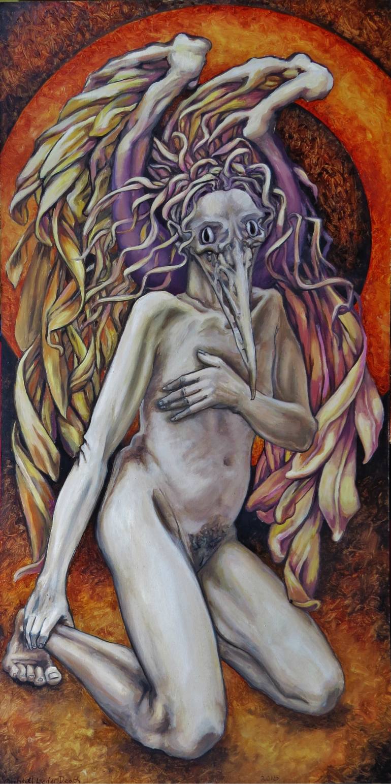 770x1543 Saatchi Art Ragged Painting By Michael Lucifer Death - Michael And Lucifer Painting